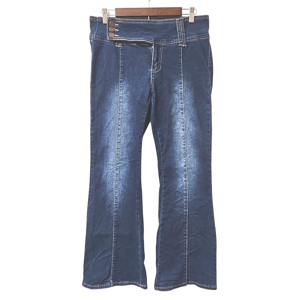 Bamboo Jeans Womens 11 Dark Wash Bootcut Stretch Mid Rise Y2K Triple Button